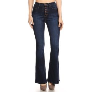 HIgh waist button closure flared legs denim jeans
